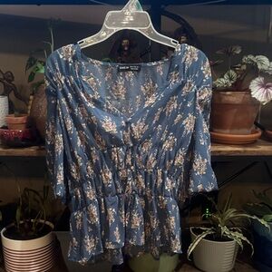 SHEIN Blue Floral Blouse
